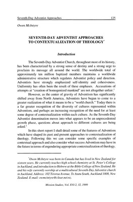 Seventh-Day Adventist Approaches to Contextualization of Theology*