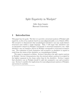 Split Ergativity in Warlpiri∗