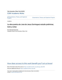 La Obra Poetica De Jose De Jesus Dominguez Estudio Preliminar, Texto Y Notas