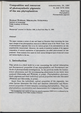 Composition and Resources of Photosynthetic Pigments of the Sea