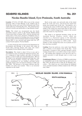 SEABIRD ISLANDS No. 251 Nicolas Baudin Island, Eyre Peninsula, South Australia