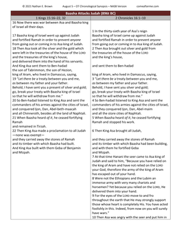 Baasha Attacks Judah (896T BC) 1 Kings 15:16–22, 32 2 Chronicles 16:1–10 16 Now There Was War Between Asa and Baasha King of Israel All Their Days