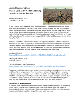 Mainestreamers Zoom Peace, Love & 1969: Remembering Woodstock Music Festival