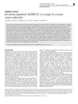 Β-Catenin-Regulated ALDH1A1 Is a Target in Ovarian Cancer Spheroids