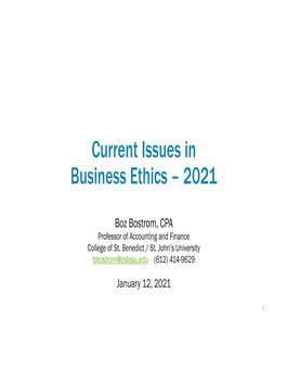 Current Issues in Business Ethics – 2021