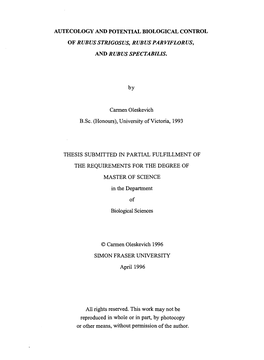 Autecology and Potential Biological Control of Rubus Strigosus