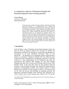 A Comparative Analysis of Romanian-English and Romanian-Spanish Code-Switching Patterns*