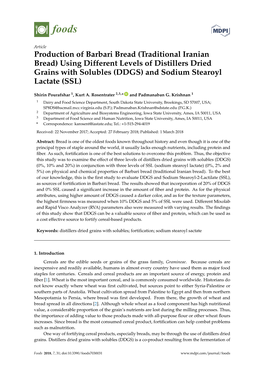Production of Barbari Bread (Traditional Iranian Bread) Using Different Levels of Distillers Dried Grains with Solubles (DDGS) and Sodium Stearoyl Lactate (SSL)