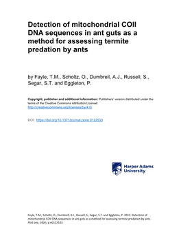 Detection of Mitochondrial COII DNA Sequences in Ant Guts As a Method for Assessing Termite Predation by Ants