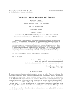 Organized Crime, Violence, and Politics