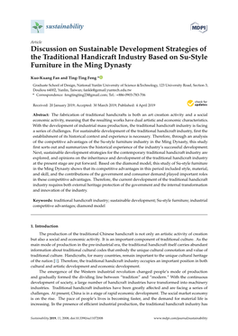 Discussion on Sustainable Development Strategies of the Traditional Handicraft Industry Based on Su-Style Furniture in the Ming Dynasty