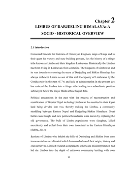 Chapter 2 LIMBUS of DARJEELING HIMALAYA: a SOCIO - HISTORICAL OVERVIEW