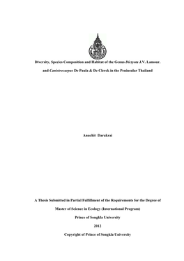 Diversity, Species Composition and Habitat of the Genus Dictyota J.V