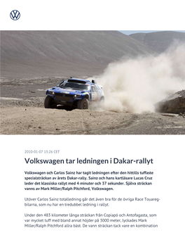 Volkswagen Tar Ledningen I Dakar-Rallyt