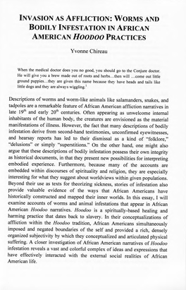 Worms and Bodily Infestation in African American Hoodoo Practices