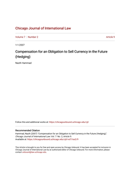 Compensation for an Obligation to Sell Currency in the Future (Hedging)