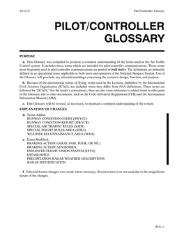 Pilot/Controller Glossary PILOT/CONTROLLER GLOSSARY