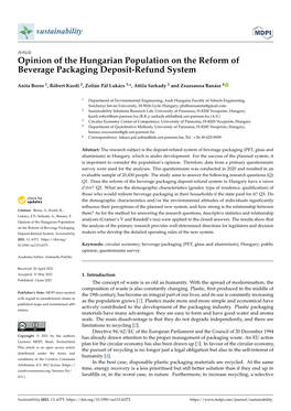 Opinion of the Hungarian Population on the Reform of Beverage Packaging Deposit-Refund System