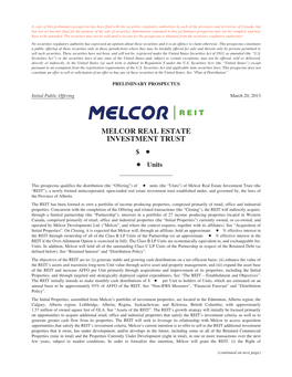 MELCOR REAL ESTATE INVESTMENT TRUST $ Š Š Units