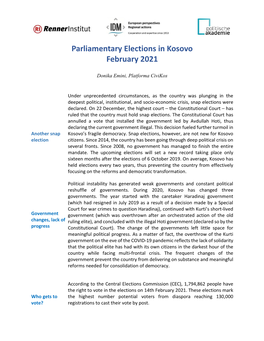 Parliamentary Elections in Kosovo February 2021