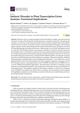 Intrinsic Disorder in Plant Transcription Factor Systems: Functional Implications