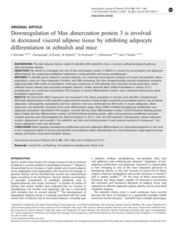 Downregulation of Max Dimerization Protein 3 Is Involved in Decreased Visceral Adipose Tissue by Inhibiting Adipocyte Differentiation in Zebraﬁsh and Mice