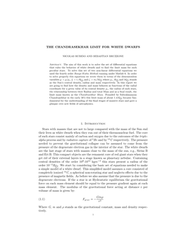 THE CHANDRASEKHAR LIMIT for WHITE DWARFS 1. Introduction
