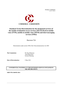 Standard Terms Determination for the Designated Services of the Mobile Termination Access Services (MTAS) Fixed-To-Mobile Voice