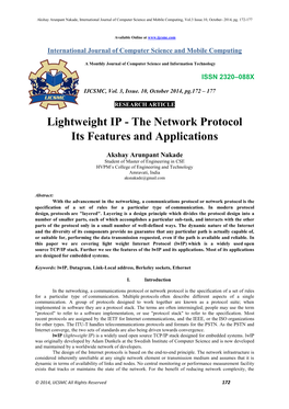Lightweight IP - the Network Protocol Its Features and Applications
