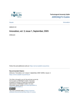 Innovation, Vol. 3, Issue 1, September, 2005