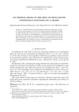 On Minimal Ideals in the Ring of Real-Valued[4Pt] Continuous Functions on a Frame