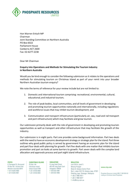 Hon Warren Entsch MP Chairman Joint Standing Committee on Northern Australia PO Box 6022 Parliament House Canberra ACT 2600 Fax: 02-6277 2238