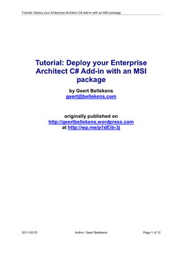 Tutorial: Deploy Your Enterprise Architect C# Add-In with an MSI Package