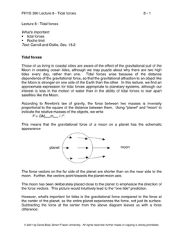 PHYS 390 Lecture 8 - Tidal Forces 8 - 1