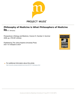 Philosophy of Medicine Is What Philosophers of Medicine Do