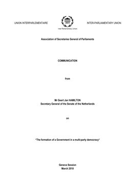 UNION INTERPARLEMENTAIRE INTER-PARLIAMENTARY UNION Association of Secretaries General of Parliaments COMMUNICATION from Mr Geer