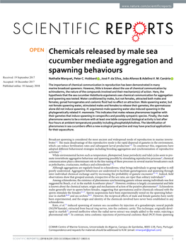 Chemicals Released by Male Sea Cucumber Mediate Aggregation and Spawning Behaviours Received: 19 September 2017 Nathalie Marquet, Peter C