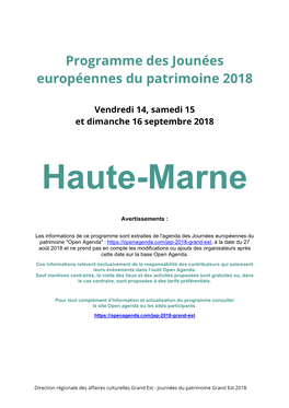 Programme Des Jounées Européennes Du Patrimoine 2018
