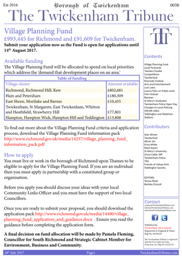 The Twickenham Tribune Village Planning Fund £993,445 for Richmond and £91,609 for Twickenham