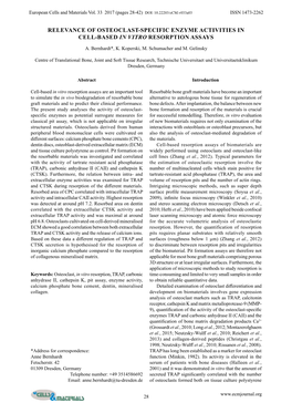 Relevance of Osteoclast-Specific Enzyme Activities in Cell-Based in Vitro Resorption Assays