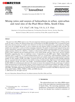 Mixing Ratios and Sources of Halocarbons in Urban, Semi-Urban and Rural Sites of the Pearl River Delta, South China