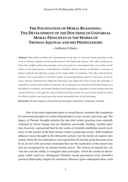 THE DEVELOPMENT of the DOCTRINE of UNIVERSAL MORAL PRINCIPLES in the WORKS of THOMAS AQUINAS and HIS PREDECESSORS – Anthony Celano –