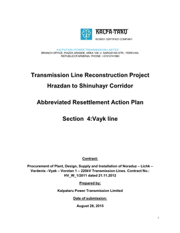 Transmission Line Reconstruction Project Hrazdan to Shinuhayr Corridor