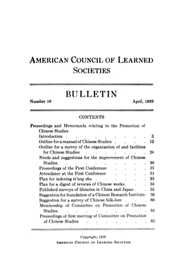 American Council of Learned Societies Bulletin No. 10 (April 1929)