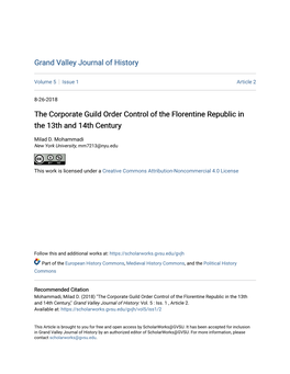 The Corporate Guild Order Control of the Florentine Republic in the 13Th and 14Th Century