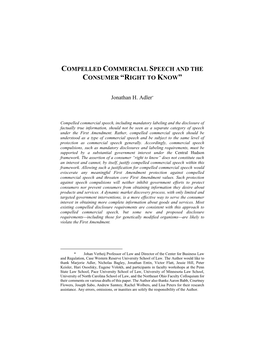 Compelled Commercial Speech and the Consumer “Right to Know”