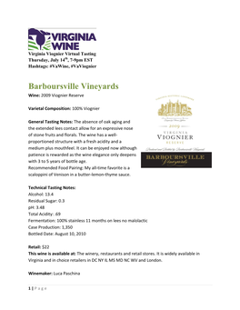 Barboursville Vineyards Wine: 2009 Viognier Reserve