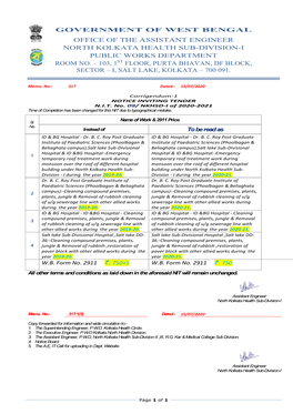 Government of West Bengal Office of the Assistant Engineer North Kolkata Health Sub-Division-I Public Works Department Room No