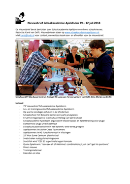 Nieuwsbrief Schaakacademie Apeldoorn 79 – 12 Juli 2018
