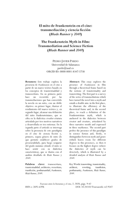 El Mito De Frankenstein En El Cine: Transmediación Y Ciencia Ficción (Blade Runner Y 2049)